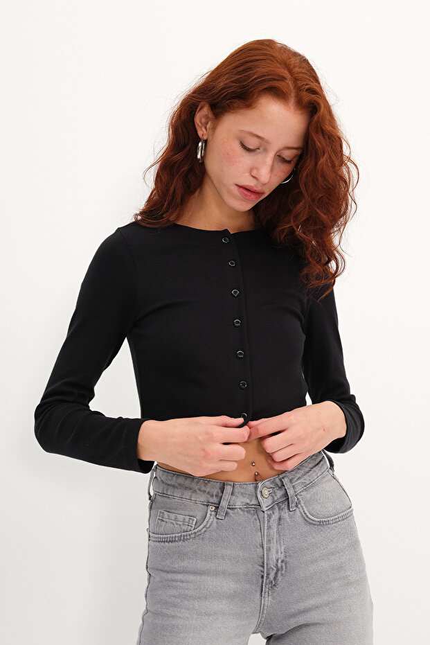 Düğmeli Modal Hırka H18632 - 4