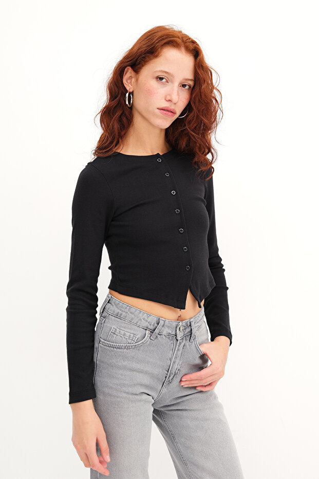 Düğmeli Modal Hırka H18632 - 1