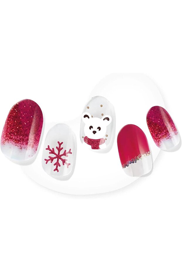 Glaze Holiday Nail Strips-Cranberry Kringle,Semi-Cured Gel, LED Lamp Use,Long-Lasting,Chip-Resistant