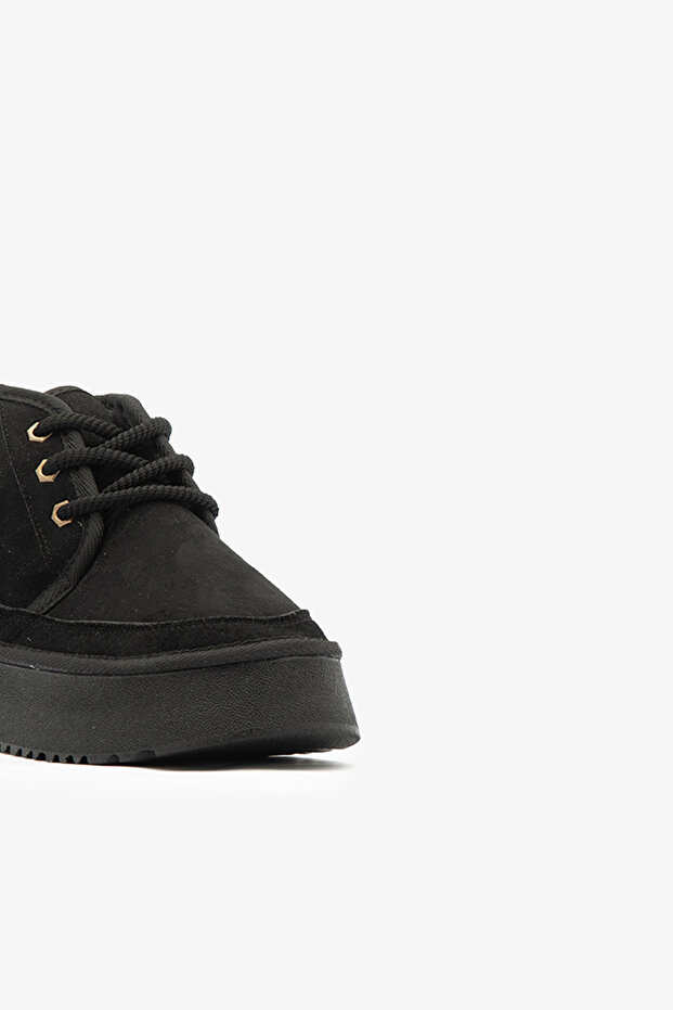 Siyah Süet İçi Kürklü Yüksek Taban Bağcıklı Kadın Bot - 4