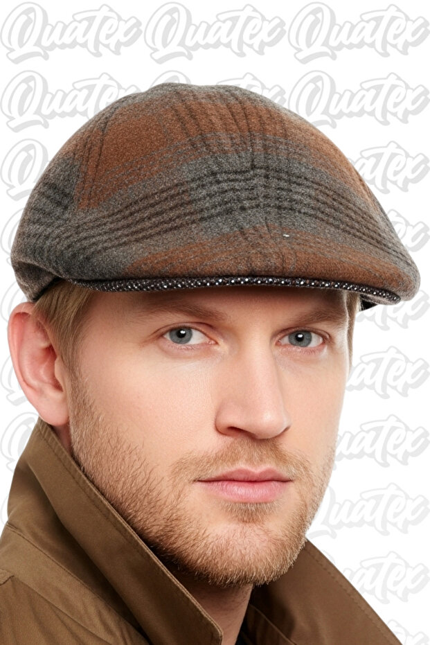 Kaşe Winter Duck Hat - Brown 100% Kaşe Fabric Unisex Model