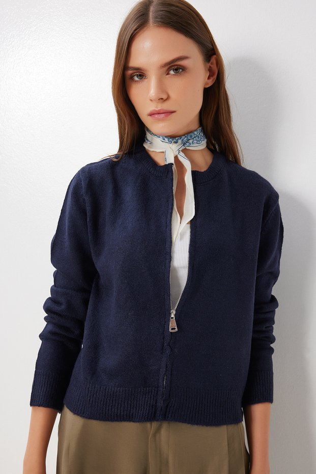 Zippered Knitwear Cardigan Lbp0029 Dark Blue