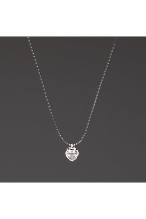 Silver Necklace Transparent White Heart String