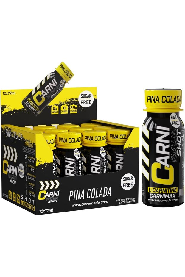 Carni Shot L-Carnitine 3500MG +CHROMIUM + ALPHA GPC, Sugar-Free Energy Drink, 77ml (Pack of 12, Pina