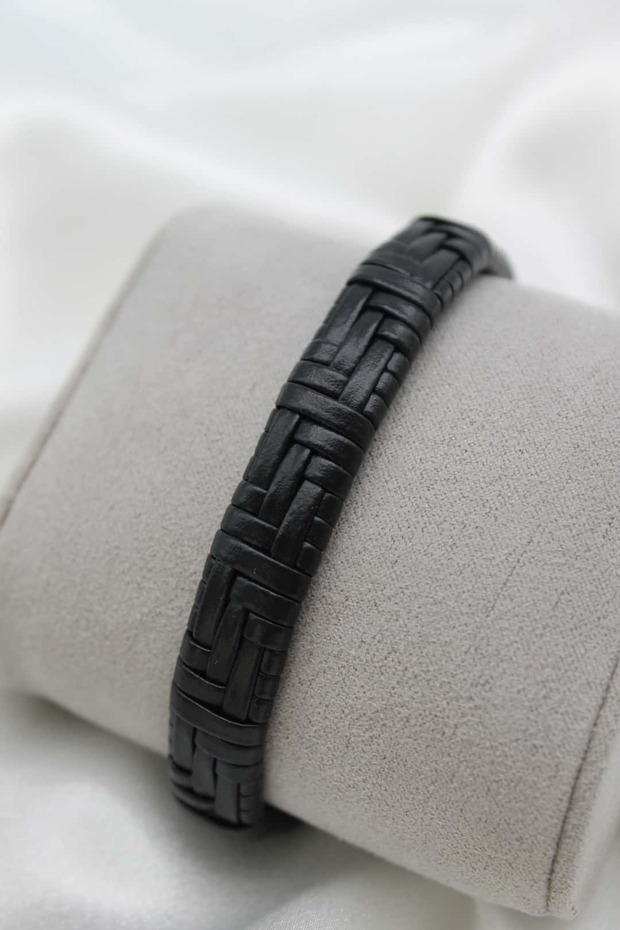 Steel Lock Knitted Model Men's Leather Bracelet
