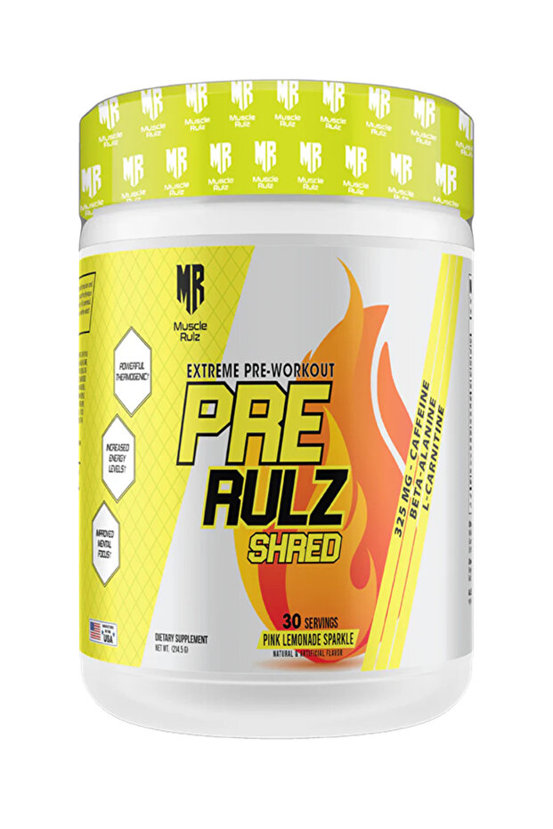 PRE RULZ Shred 30 Servings Pre-Workout with (PINK LEMONADE SPARKLE)