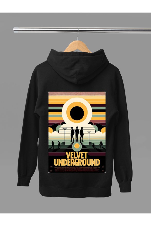 Velvet Underground Printed Cotton Long Sleeve Ribbed 3-Ply Hooded Rock Sweatshirt