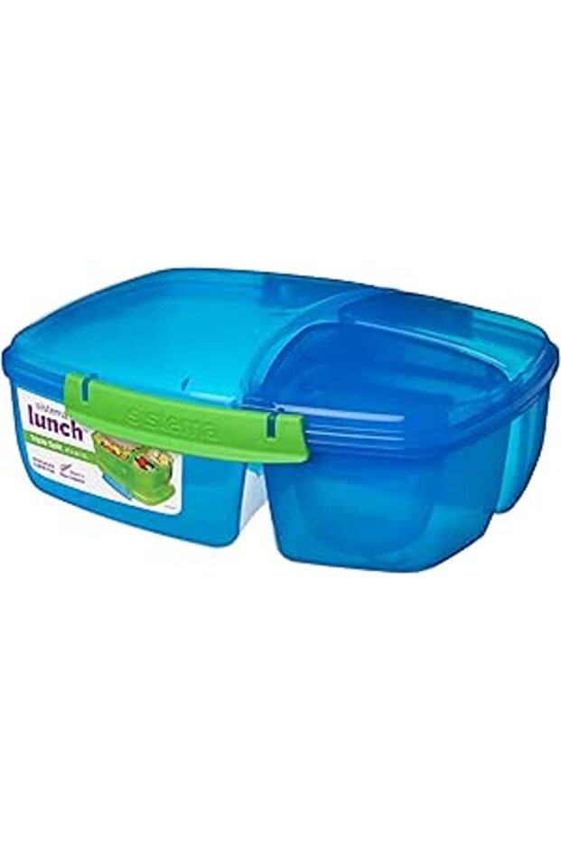 Sistema Lunch Triple Split Box With Yoghurt Pot, Blue, 24.5 X 9.2 X 20 Cm, 40920-2