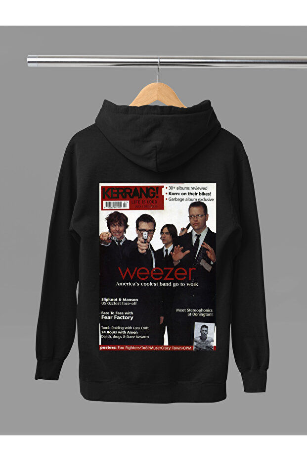 Weezer Printed Cotton Long Sleeve Ribbed 3-Ply Hooded Rock Sweatshirt