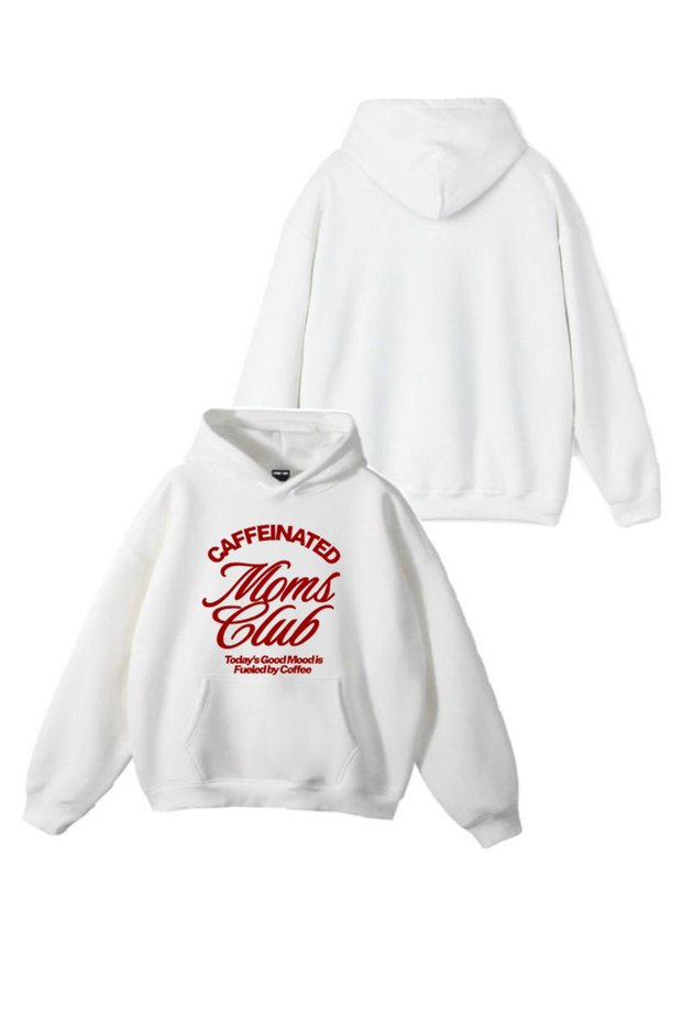 New Season Moms Club Printed 3 Yarn Cotton Hooded Sweatshirt