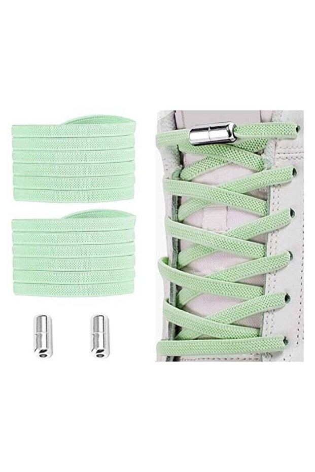 Elastic No Tie Shoe Lace Pair (Light Green Lace with Silver Cap)