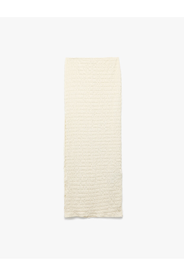 Slim Fit Slit Detailed Textured Long Pareo Skirt