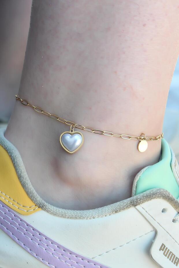 316L Steel Gold Color Heart Model Women's Anklet