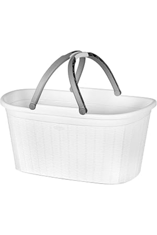 Stefanplast Elegance Laundry Basket With Handles, Plastic, White