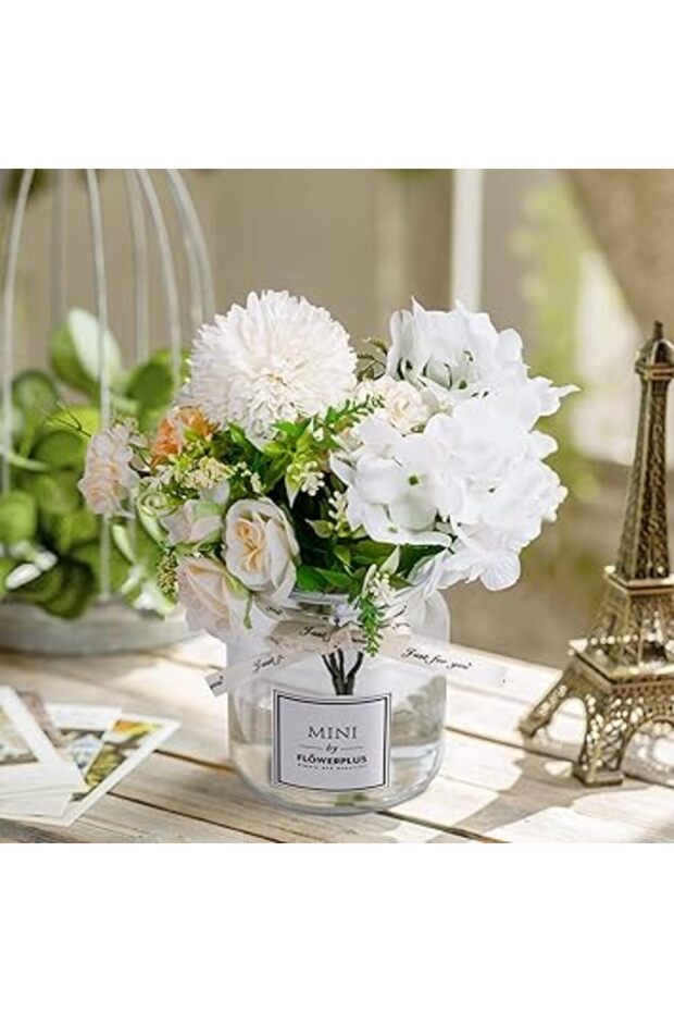 UCHUANG Fake Flowers with Vase, Artificial Roses Bouquet in Vase, Centerpiece Table Decorations for