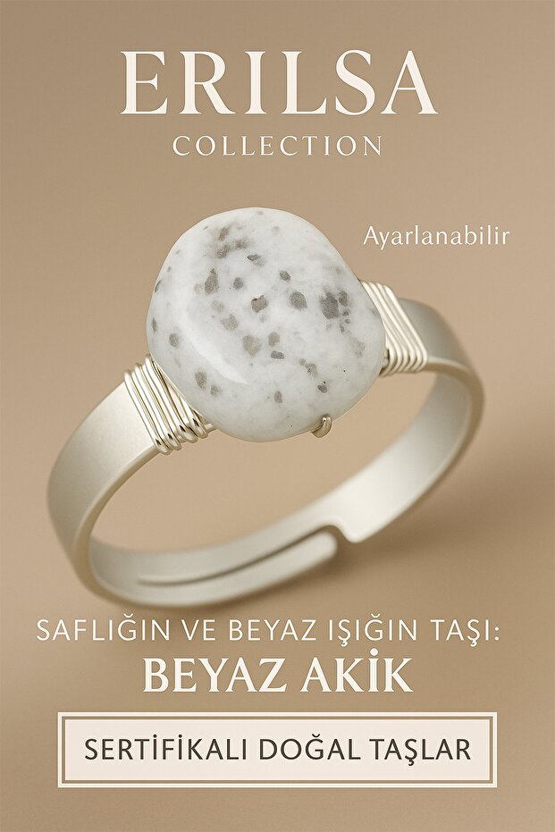 Certified Natural White Agate Stone Ring – Adjustable Thick Tumbler Case