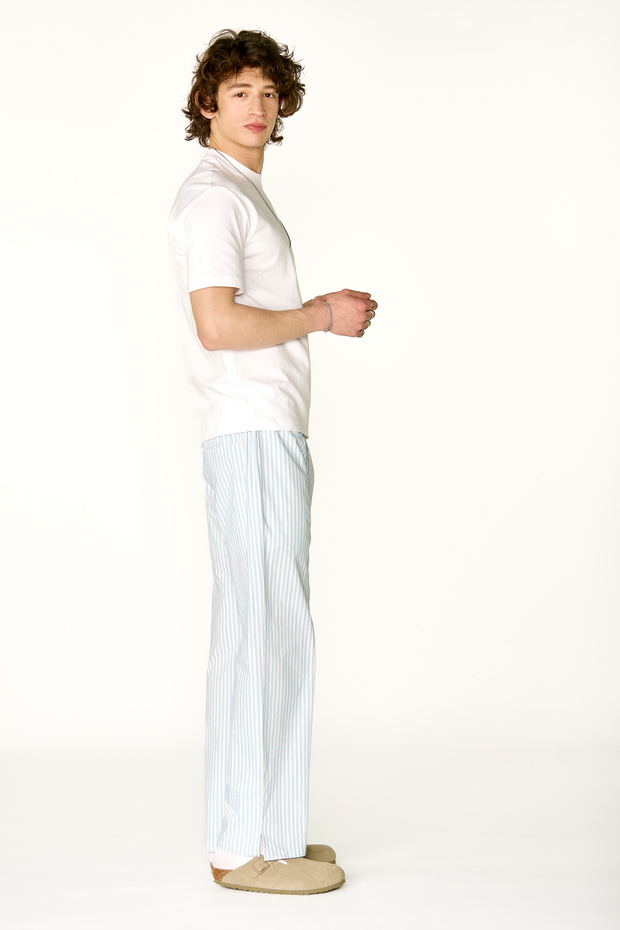 Cats Light Blue Striped Long Pants