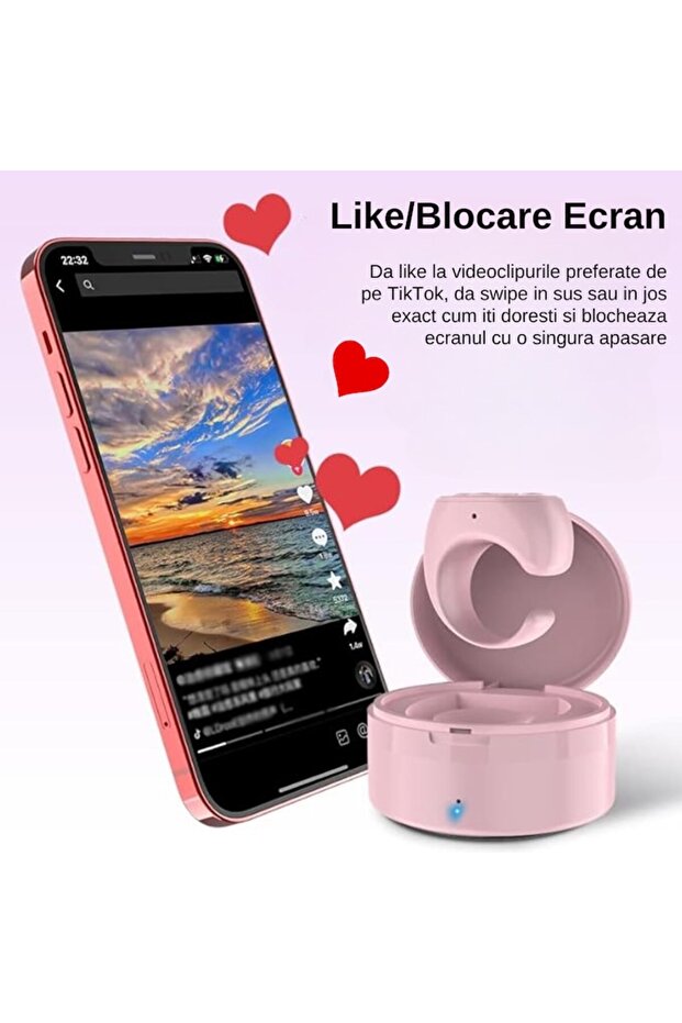Inel Clicker Controller Multifunctional cu Statie de Incarcare Roz - 2