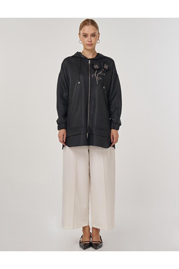 İşlemeli Sweatshirt Siyah - 3