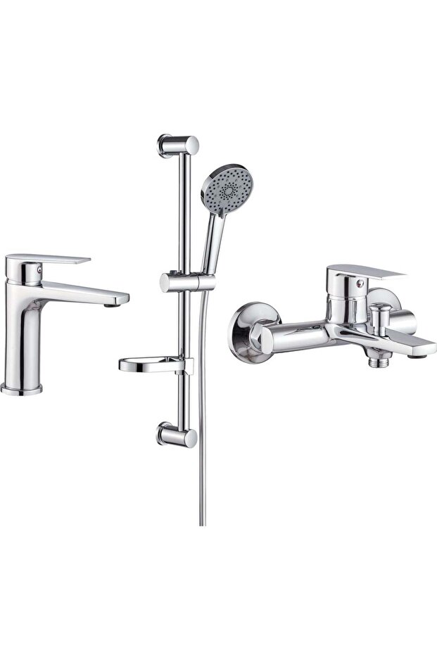 Plus Texas 3-in-1 Set – Basin Mixer, Shower Mixer & Kit | Modern Brass Faucets for Bathrooms