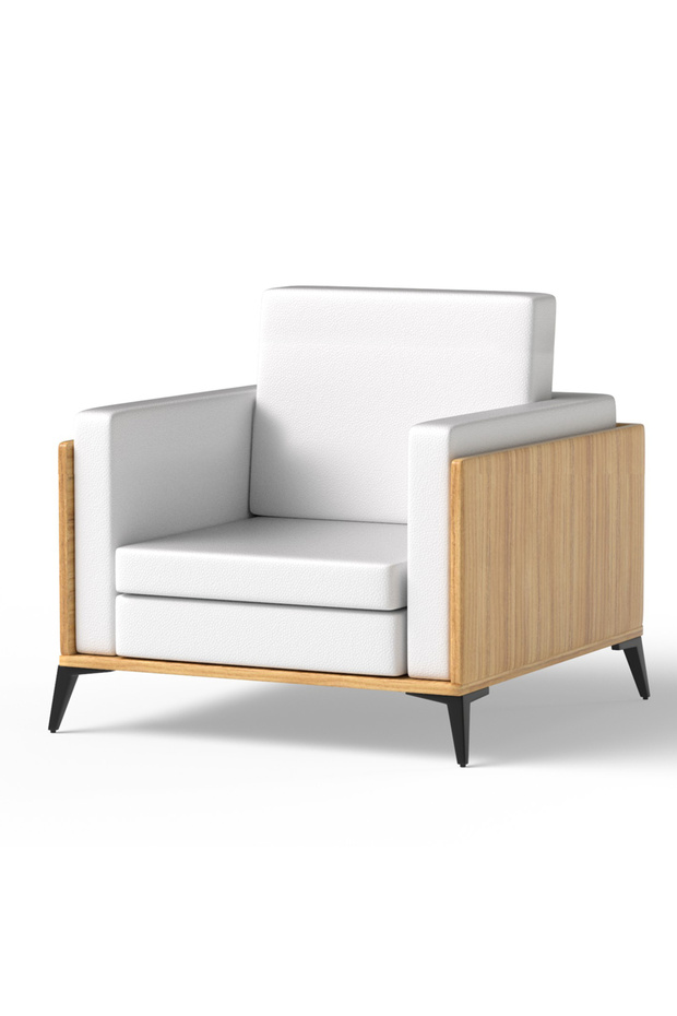 KD 3326 Coco Bolo Wooden Single Seat Sofa with PU Cushion for modern Offices, Home - White