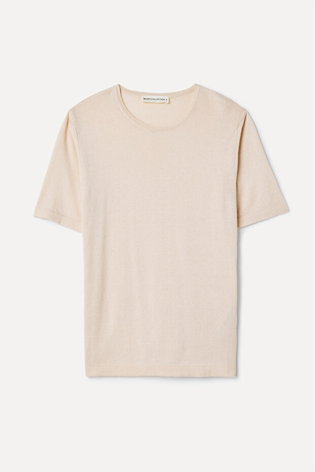 Women's Ecru Modal Blend Short Sleeve Knit Sweater