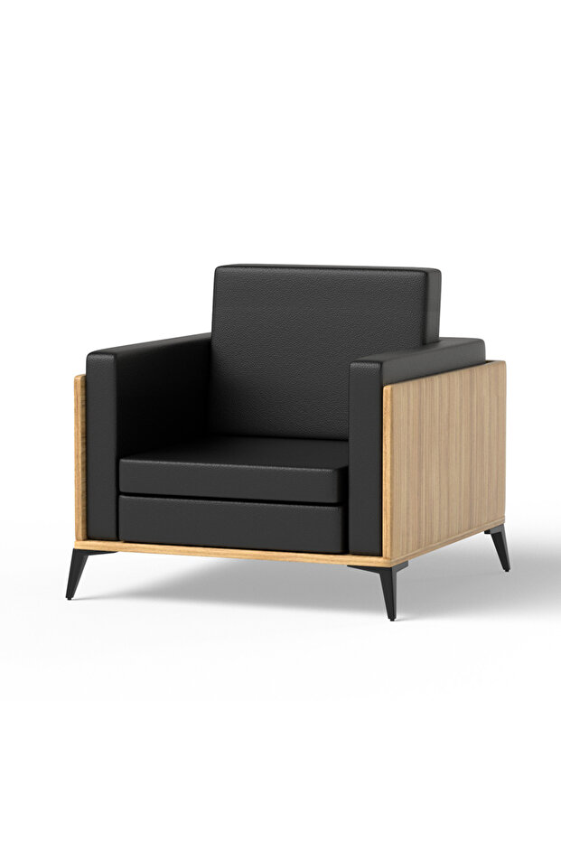 KD 3326 Coco Bolo Wooden Single Seat Sofa with PU Cushion for modern Offices, Home - Black