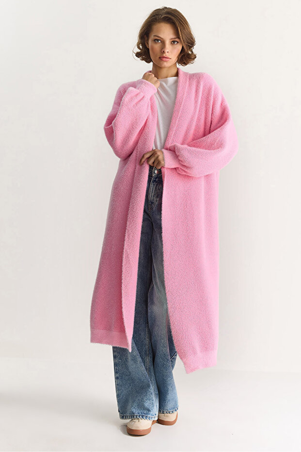 Kadın Şal Yaka Yumuşak Dokulu Sakallı Uzun Triko Yumoş Hırka TH251015 60283574 - 1