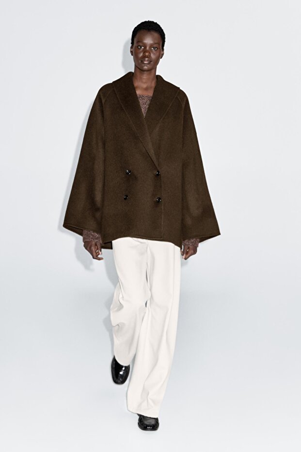 Smokin yaka yün karışımlı kruvaze kaban - 2