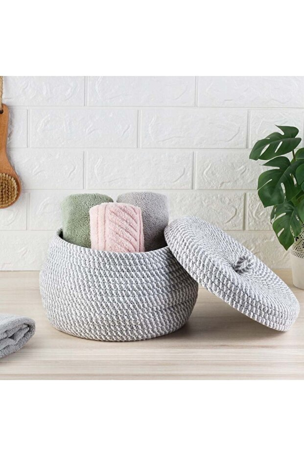 Macaw Cotton Rope Storage Basket with Lid – Large Durable Organizer for Laundry & Toys 23x17cm