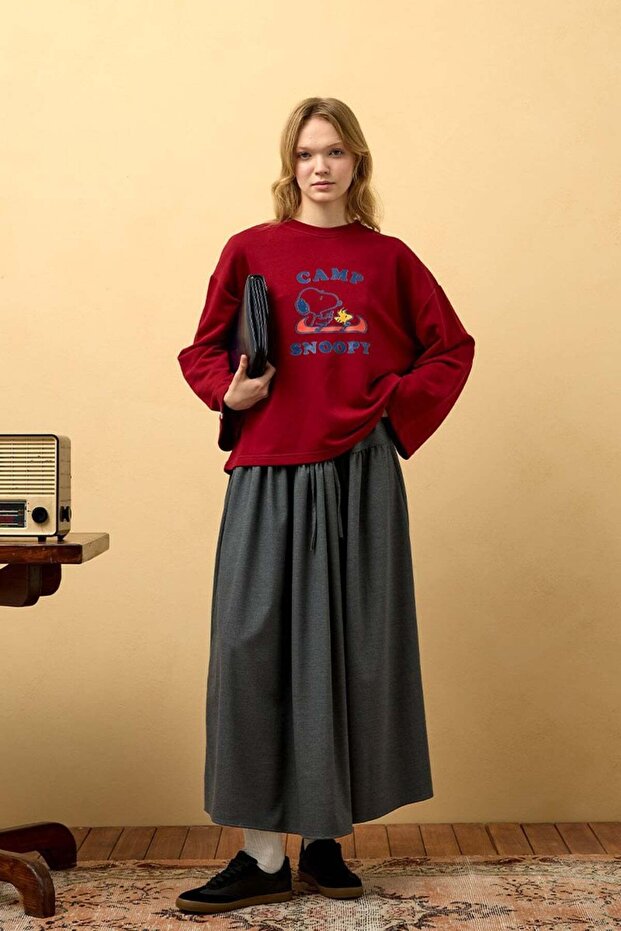 Bordo Soopy Baskılı 3 ip Crop Sweat - 3