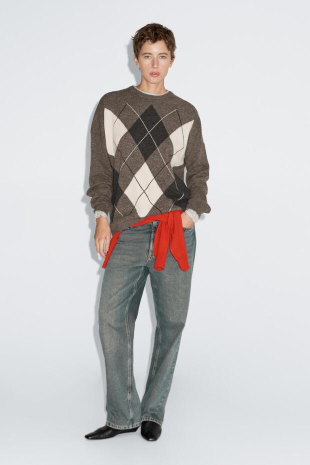 %100 yün Argyle triko kazak - 2