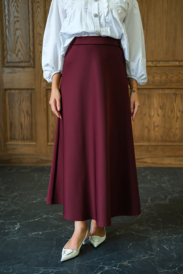 Women's Elastic Waist Scuba Skirt Burgundy