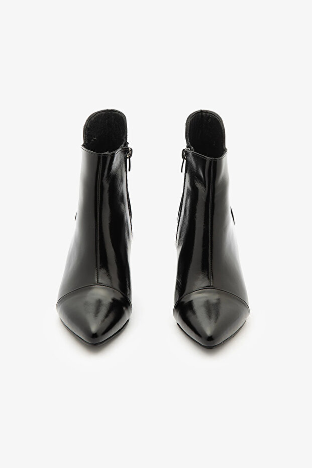 Siyah Rugan Hakiki Deri Kalın Topuklu Kadın Bot - 3