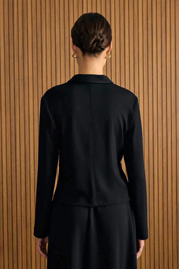 Önden Fermuarlı Kısa Örme Ceket - 4