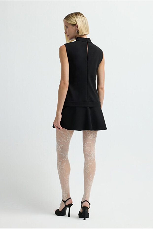 Kemerli Dik Yaka Elbise - 7