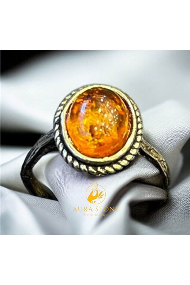 Aurastone Amber Adjustable Bronze Small Ring
