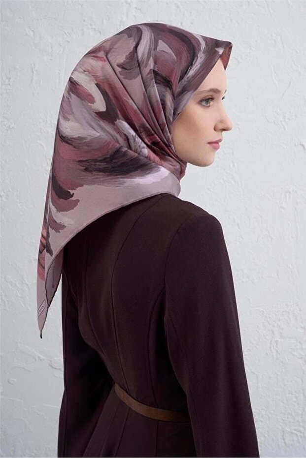 Tivil Saf İpek Eşarp 9423 - 87 Pembe Karışık Desen - 2