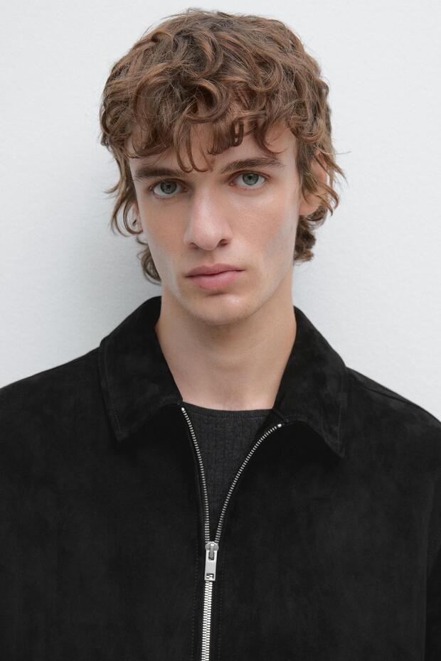 Fermuarlı süet deri ceket - 4