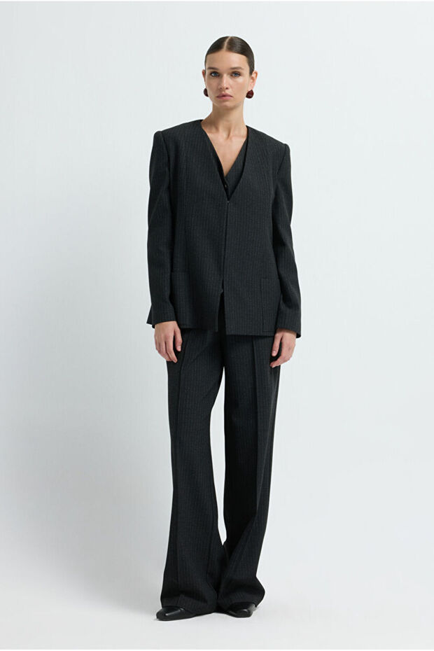 Yünlü V Yaka Ceket - 4