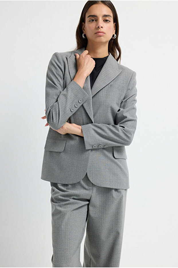 Çizgili Blazer Ceket - 4