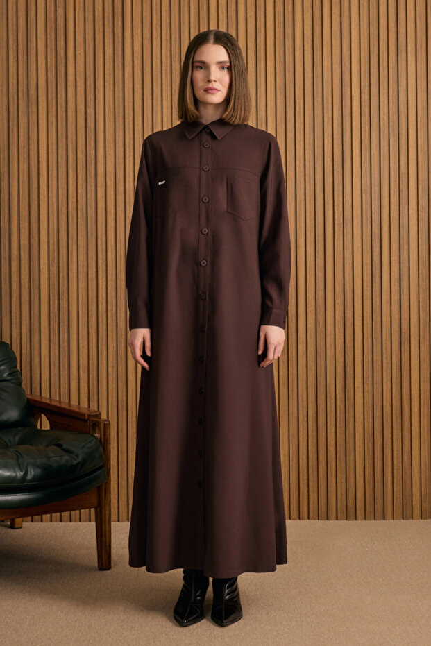 Önden Düğmeli Modal Gömlek Elbise - 1