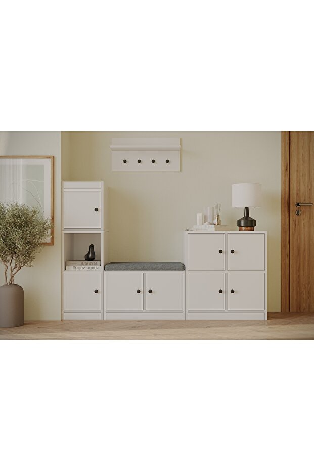 Çok Amaçlı ve Çok Fonksiyonlu Modern 8 Kapaklı Askılıklı ve Puflu Ayakkabılık, - 1