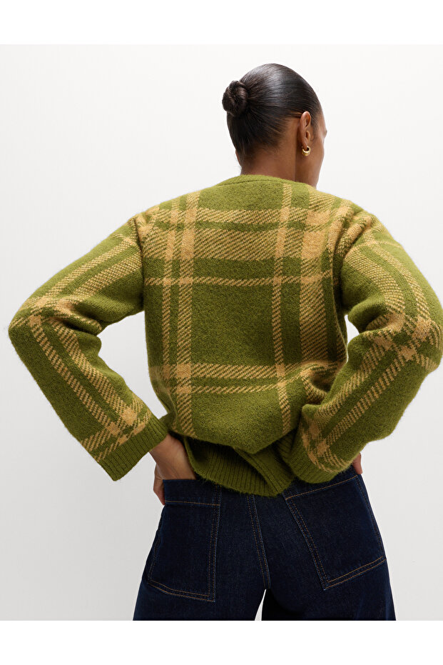 Ekose Desenli Relaxed Fit Yünlü Kazak - 2