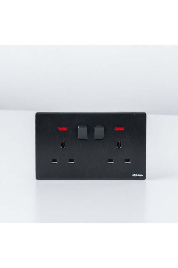 Milano 13A Dual Socket with Neon – Electrical Switch for Home, Office, Hotel Use Black