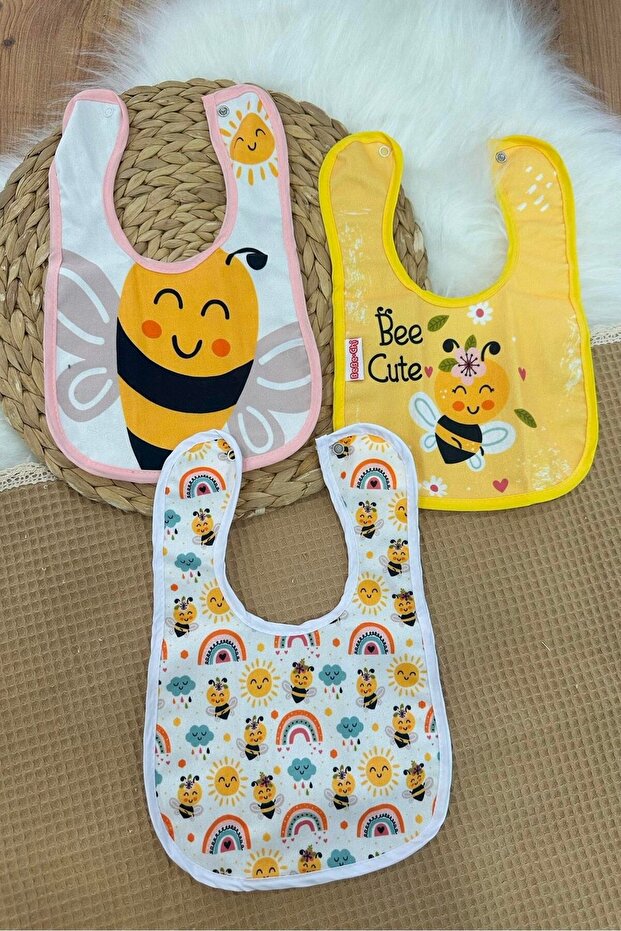 Liquid-Proof, Stain-Resistant, Snap-On Ari Pattern 3-Piece Baby Food and Drool Bib (6-18 Months)