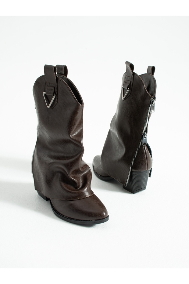 DOUCE Kahve Deri Topuklu Kadın Bot - 2