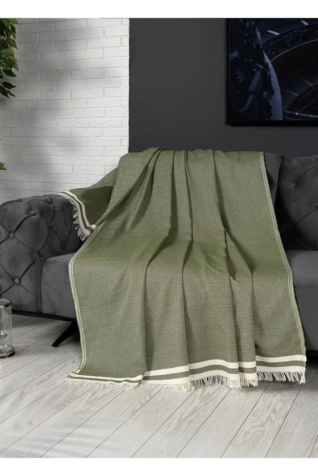 Alinda Cotton Maxi Size Arm Covering Non-Slip Anti-Sweat Sofa Cover (170X300) - Green