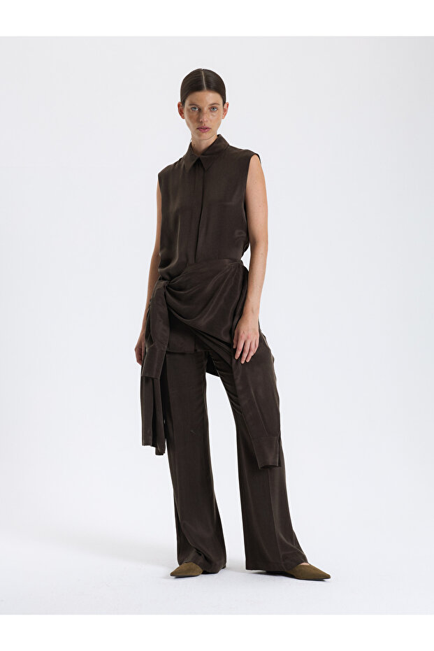 Kahverengi Drapeli Bluz - 6