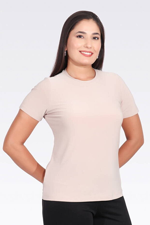 Crew Neck Short Sleeve Stylish Fabric Knitted Blouse 10693-26K
